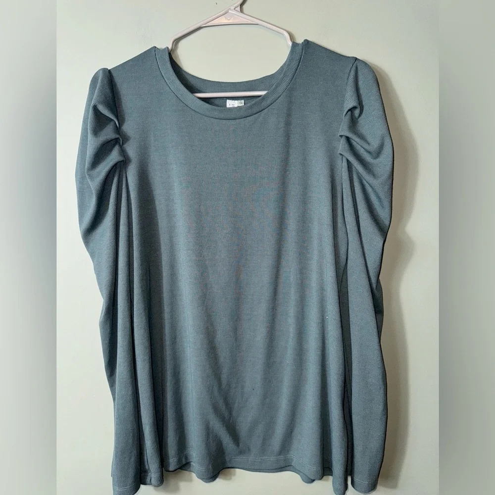 Hayden Los Angeles Women’s Pleated Puff Shoulder Knit Top Sage Green Size Large‎